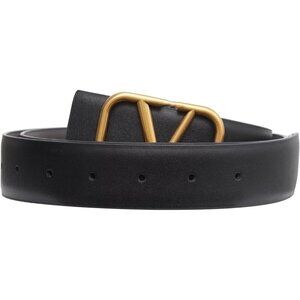 Women's Black Leather Belts for Jeans Dresses With Fashion Gold Buckle